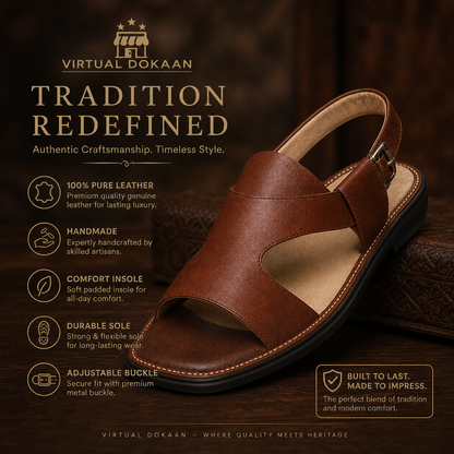 Handmade brown leather chappal adjustable buckle