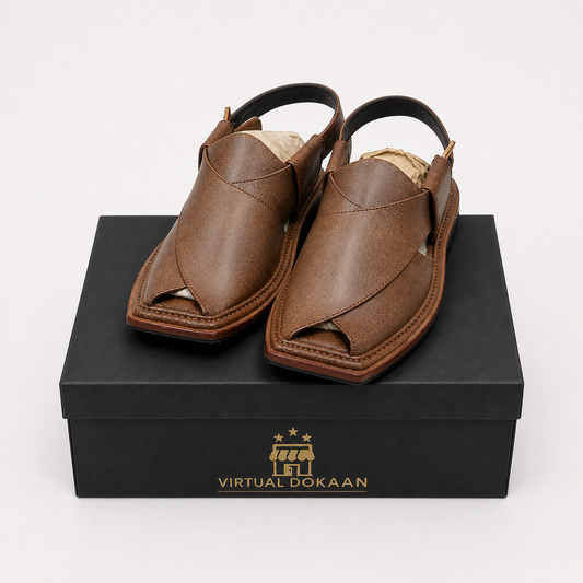 Kaptaan style Peshawari chappal for men in light brown