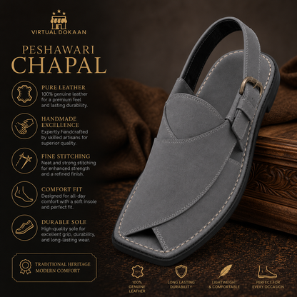 Grey Peshawari chappal cushioned footbed