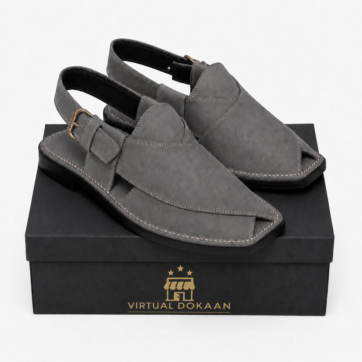 Kaptaan grey chappal buckle strap detail