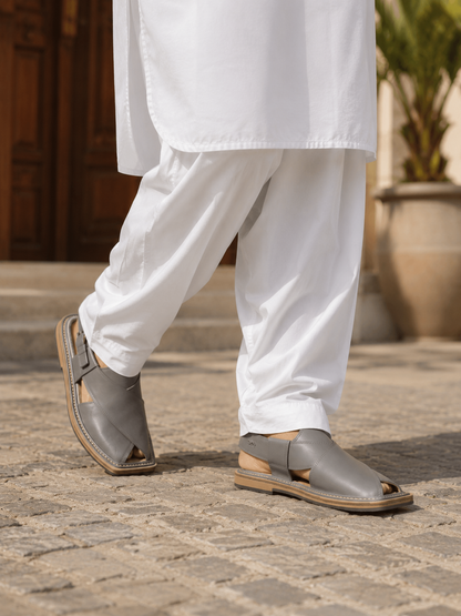 Leather Peshawari Chappal for Men – Blue, Grey & Black (UK 7-11)