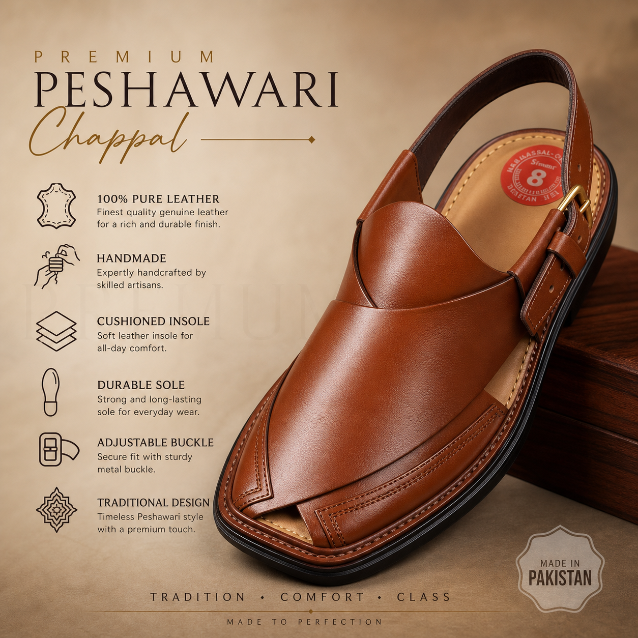 Brown Kaptaan Peshawari chappal buckle strap