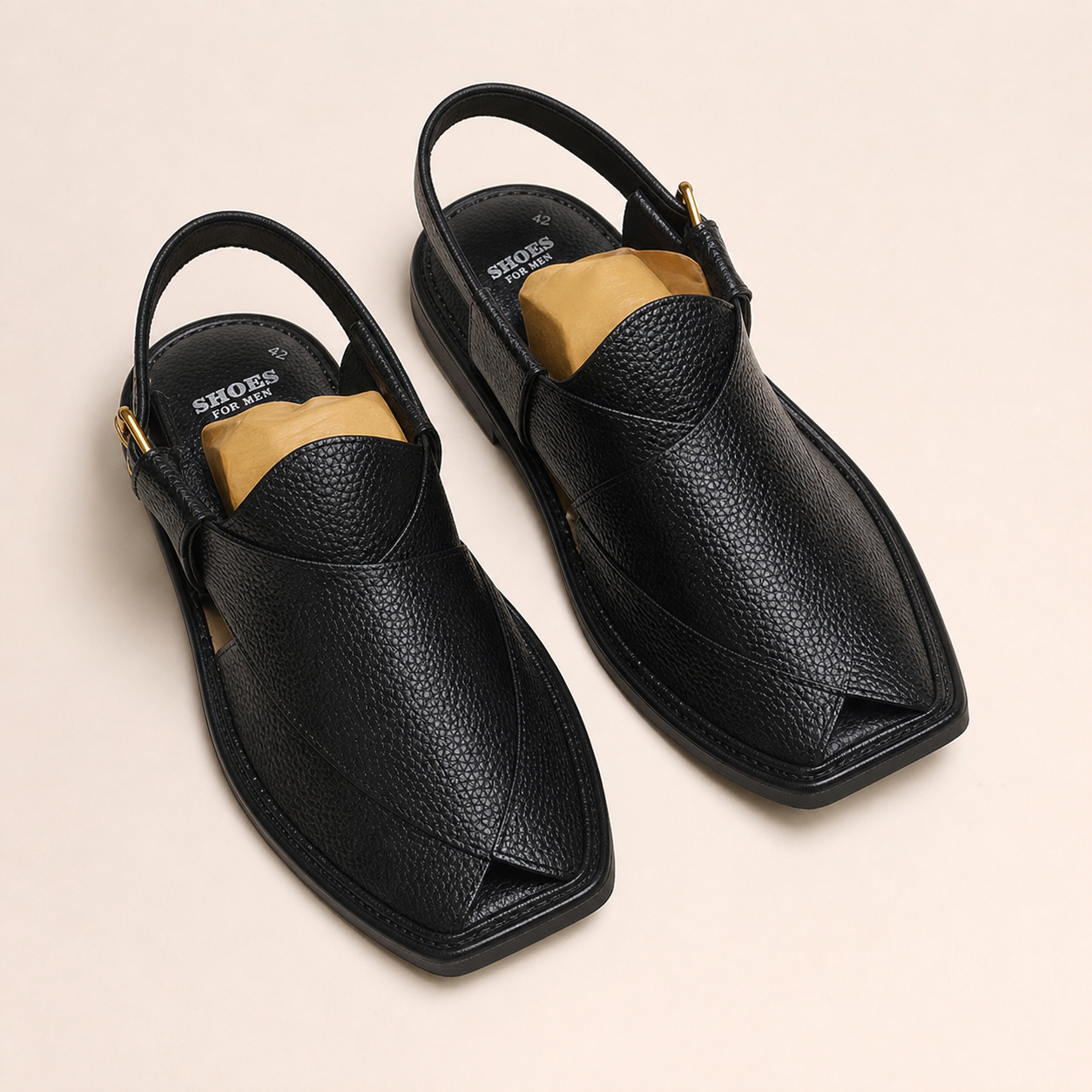 Men's Black Leather Peshawari Chappal – Handmade Premium Sandal