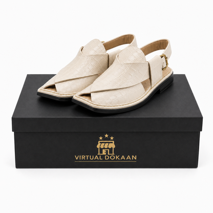 Cream leather chappal cushioned footbed