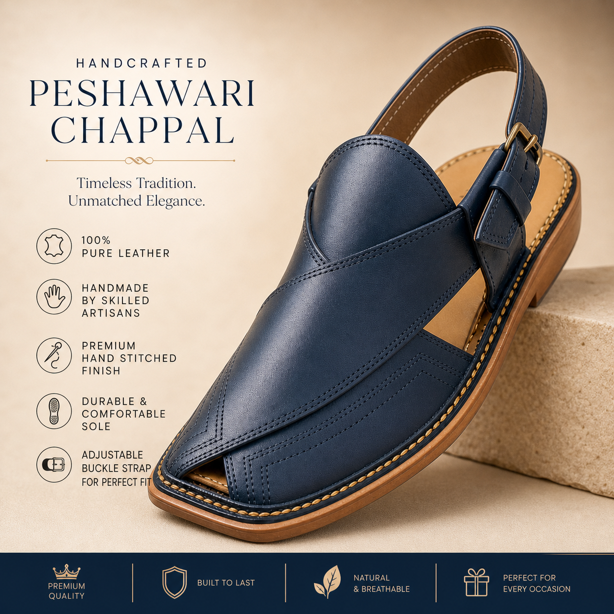 Leather Peshawari chappal for men – durable anti-slip sole