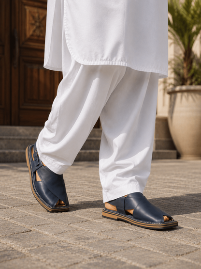 Leather Peshawari Chappal for Men – Blue, Grey & Black (UK 7-11)