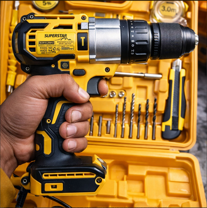 Cordless Drill Machine Kit with 2  Batteries  & 26 Accessories | Portable Rechargeable Impact Drill Set